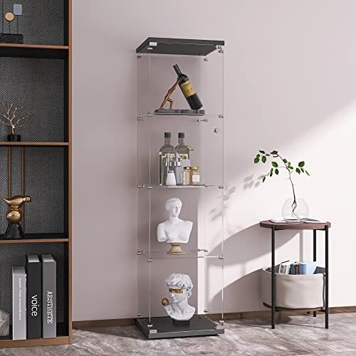 LFT HUIMEI2Y 4-Tier Glass Display Cabinet with Lock, Display Case Black