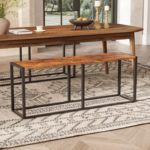 VINGLI Industrial Dining Bench for Dining Room, 47.2 Inch Rustic Brown Kitche...