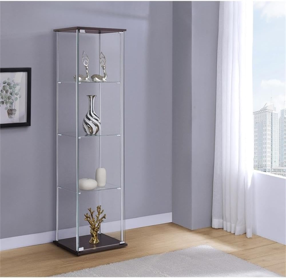 BOWERY HILL 4 Shelf Glass Display Case Cabinet with Chrome Support Beams and ...