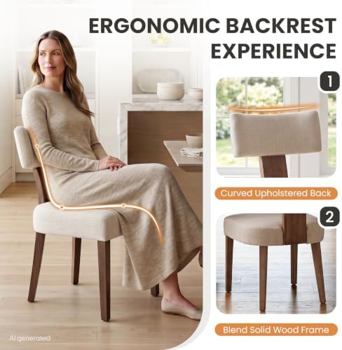 Modern Wooden Dining Chairs Set of 2 Fabric Upholstered Kitchen Chairs