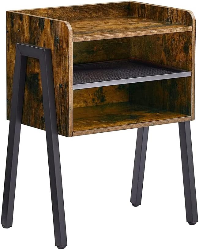 Bedside Table Furniture with 2 Tiers Open Storage Compartment for Bedroom Liv...