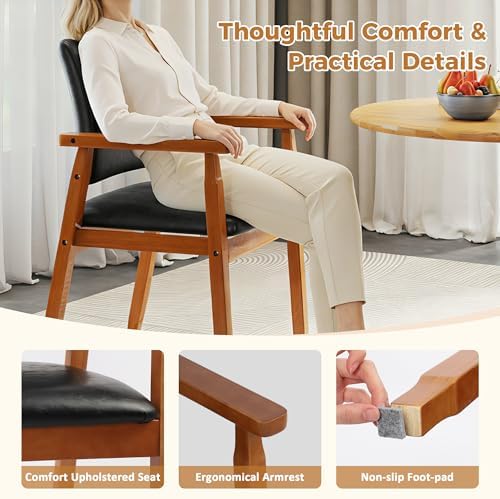NOBPEINT Mid-Century Modern Dining Chairs with Armrest Set of 1, PU Leather U...