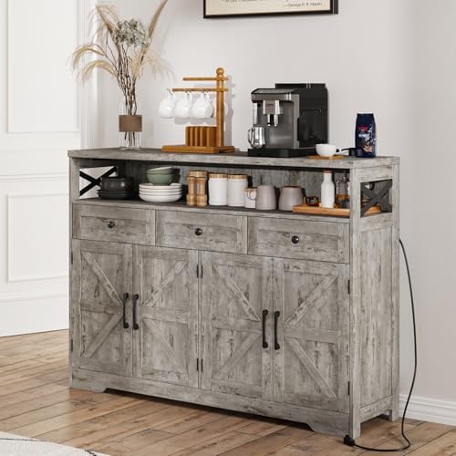 51" Farmhouse Buffet Sideboard Cabinet with Drawers and Barn Doors, Storage