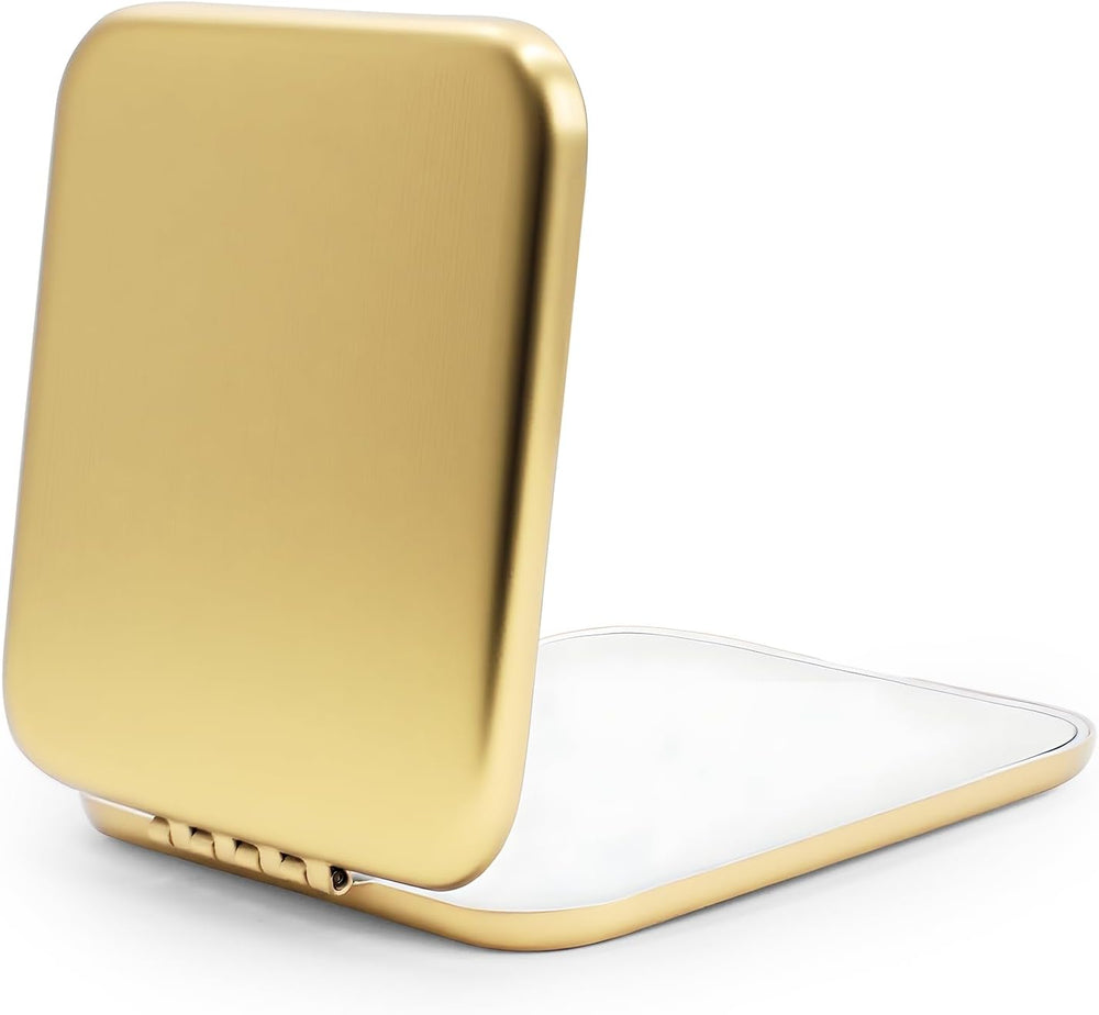 Compact Mirror for Purse, Metal Square Shell, Double-Sided 1X/2X Magnifying, ...