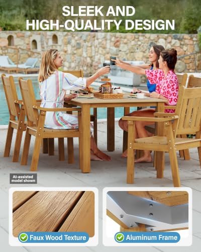 YEFU Outdoor Dining Set for 10, All-Weather HIPS, Aluminum Frame, Teak