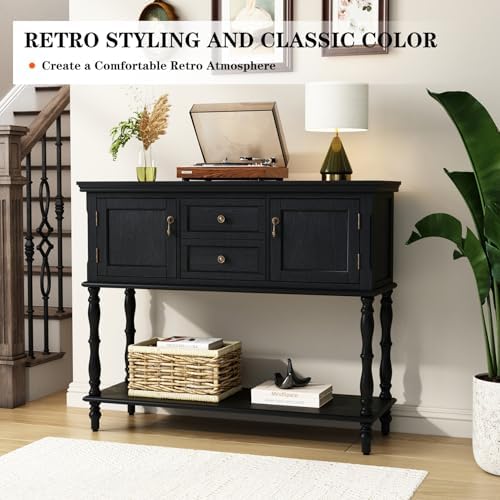 ARTPOWER Console Table with 2 Drawers, Retro Entryway Table with 2 Door
