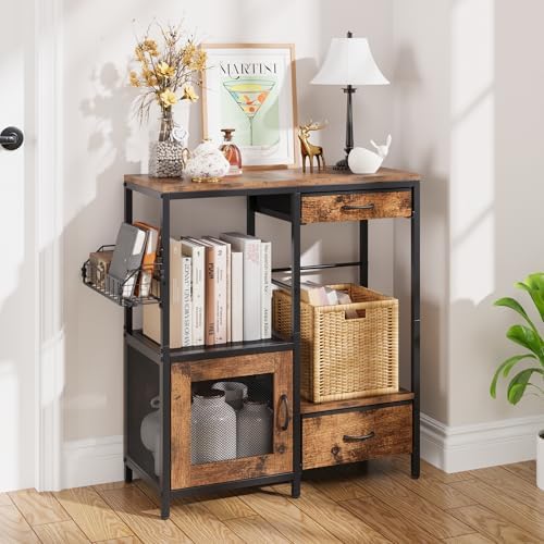Coffee Bar Table Station, Small Coffee Cabinet with 2 Drawers & 1 Door, K...