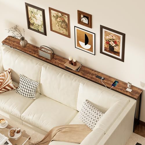 SUPERJARE 102.4 Inch Sofa Table with Power Outlets and USB-C Port,Rusitc Brown