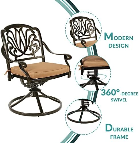 MEETWARM 5-Piece Outdoor Patio Dining Set, All-Weather Cast Aluminum Patio Co...