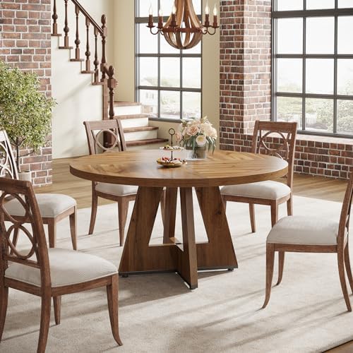 Tribesigns Farmhouse Dining Table, 47 Inch Round Dinner Table for 4, Rustic R...