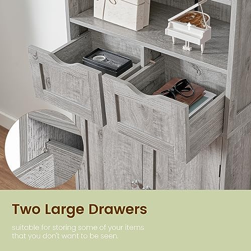 Iwell Storage Cabinet with 2 Drawers & Adjustable Shelf, Tall Bathroom Ca...