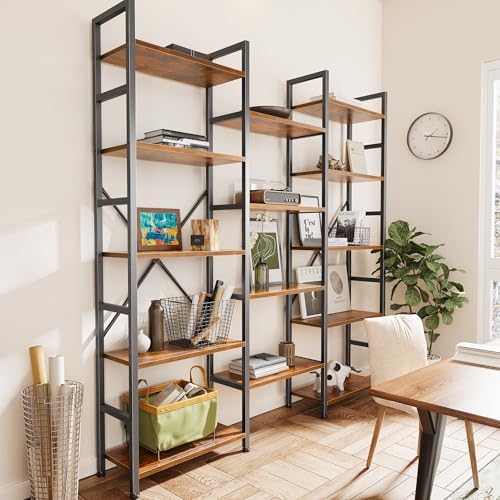 SUPERJARE Triple Bookshelf, Bookcase with 14 Open Display Shelves, Wide Book ...
