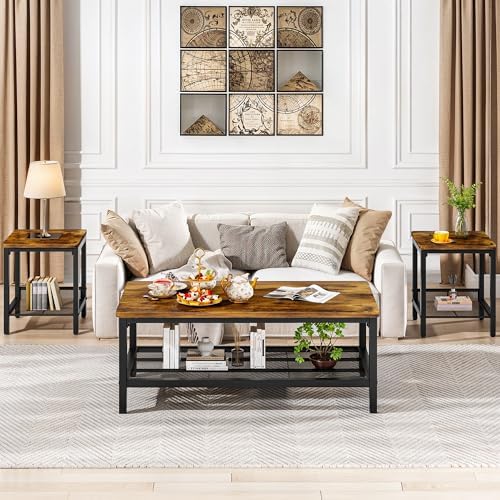 Recaceik 3-Piece Living Room Coffee Table Set, Industrial Coffee Table with 2...