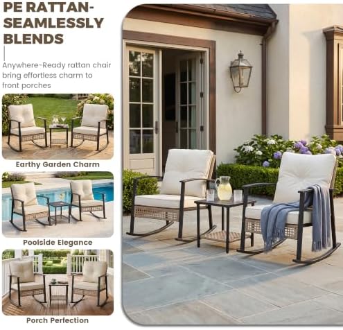 TARKARI 3-Piece Patio Rocking Chairs Set of 2, Rocking Chair Bistro Set [Upgr...