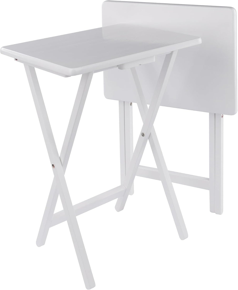 Winsome Alex Set of 2 Foldable Snack Tables, White | Easy to Store Small Port...