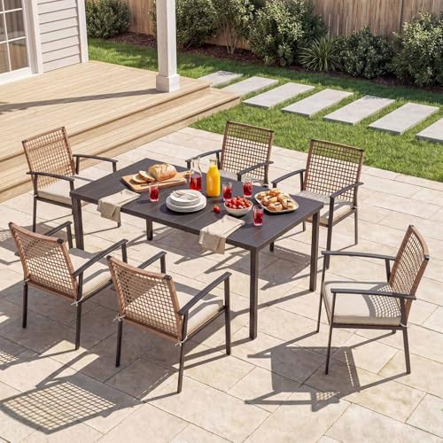 LAUSAINT HOME 7 Pieces Patio Dining Set, Outdoor Furniture Set of 6 Chairs wi...