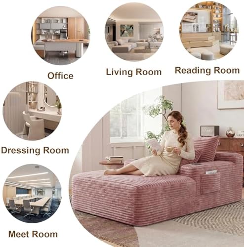 65" Oversized Chaise Lounge Chair Indoor, Chaise Lounge Chair with Cup H...