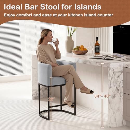 26" H Counter Height Bar Stools Set of 3, Modern Barrel Counter Stools w...