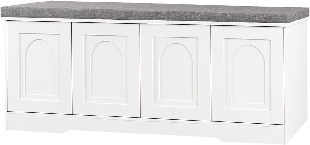 DINZI LVJ Shoe Storage Bench with Cushion, Door, White 47.2" LX17.7 H | ...