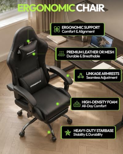 Dowinx Ergonomic Gaming Chair with Footrest & Massage Lumbar, 2D-Linkage ...