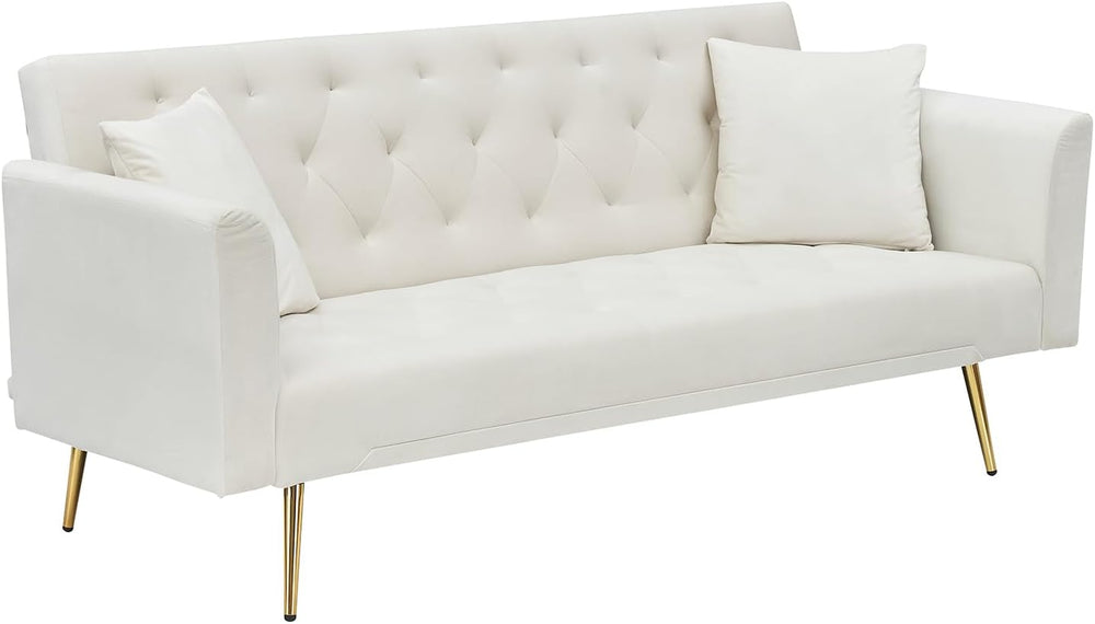 71" Modern Velvet Sofa Bed Futon, Convertible Sleeper Couch, Adj. Backre...