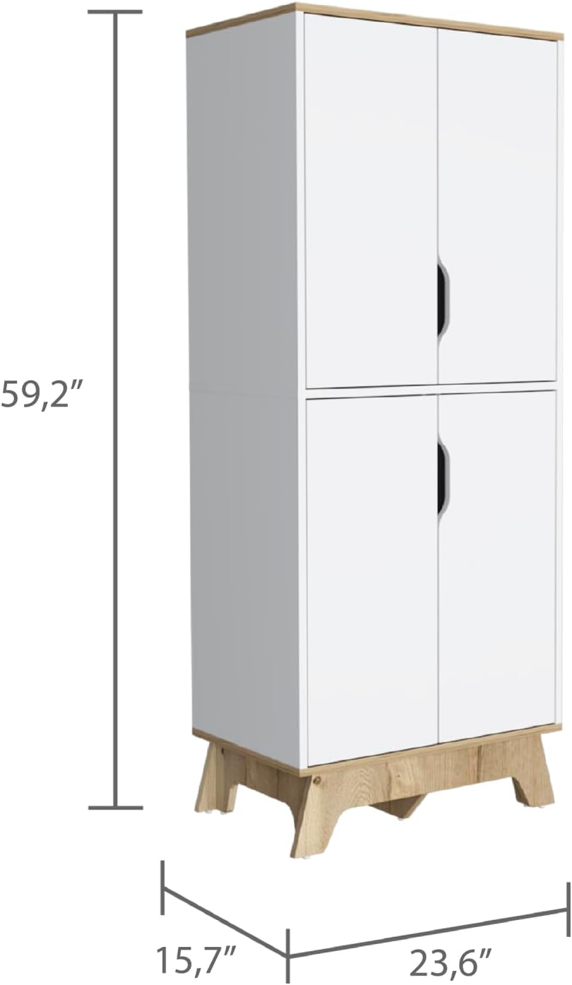 Pamplona Double Kitchen Pantry, Double Door, Four Legs, Four Shelves -Light O...