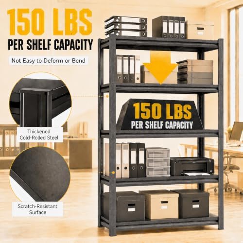 Bolt-Free Metal Bookshelf, Adjustable Tall Bookcase Freestanding Book Shelf, ...