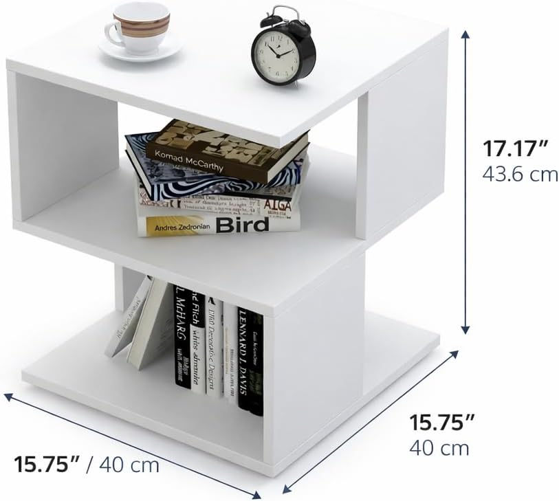 Small White Nightstand with Shelf, Modern Bedside Table, MDF Wood End Table f...