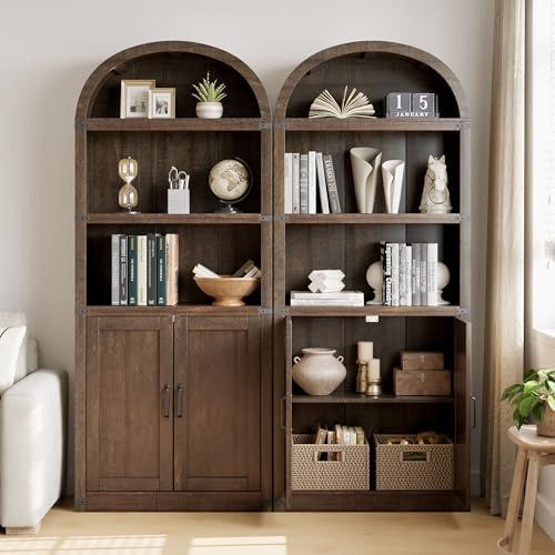 GarveeHome Bookcase with Doors Arched Bookshelf 71.65in Tall Bookcase Farmhou...