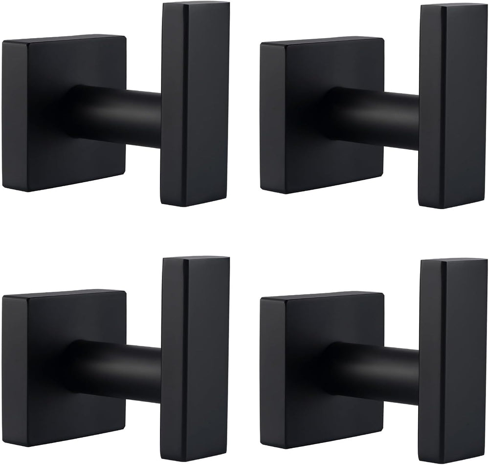 Angle Simple Towel Hooks Matte Black, Robe Hand Towel Holder, 4 Pack