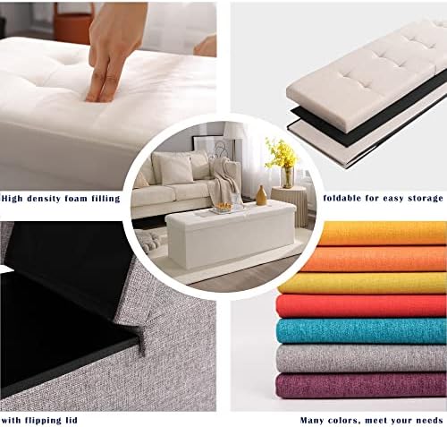 Storage Ottoman Bench Foldable Footrest Foot Stool, 30" Fabric Cream | S...