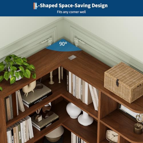 Garvee 74'' Tall Corner Bookshelf- 6-Tier Book Shelf with Drawer &...