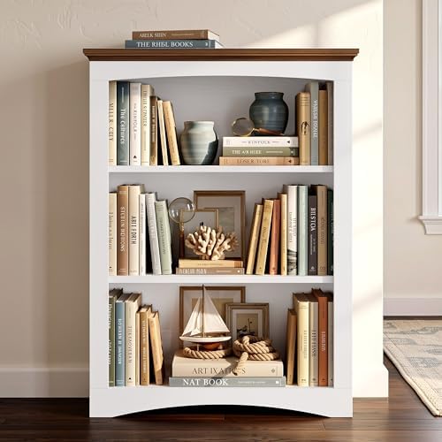 IRONCK 43" Tall 3-Tier Bookshelf, Farmhouse Bookcase White