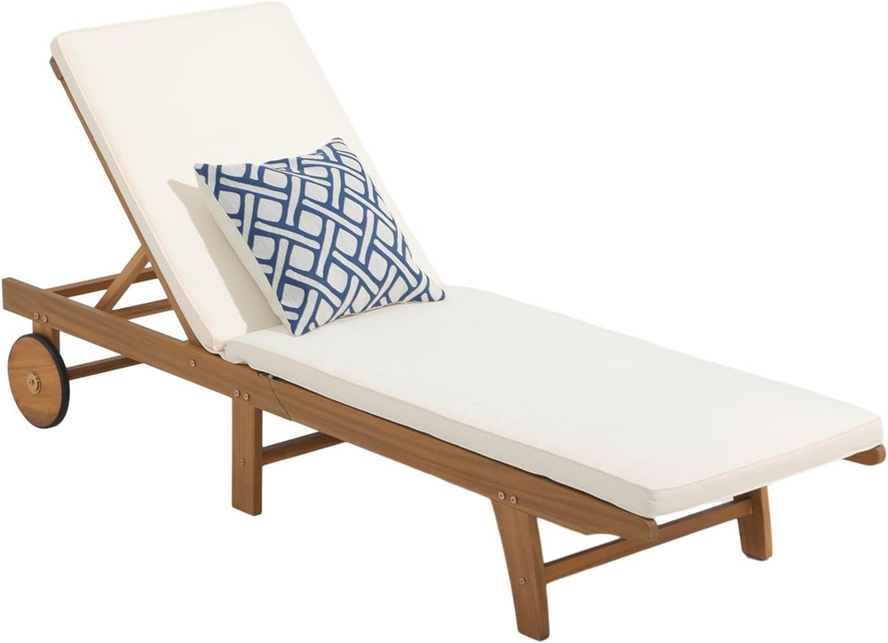 Patiorama Patio Acacia Wood Chaise Lounge Chair, Pool Chair, Cream