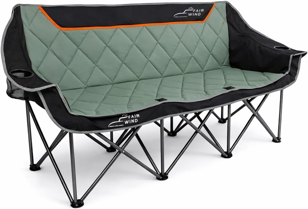 FAIR WIND Oversized 3 Person Camping Chair Padded Triple Loveseat Folding Cam...