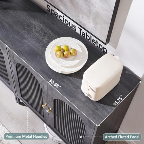 IFGET 92.63" W Modern Arch Sideboard Buffet Cabinet with Storage, Dark Grey