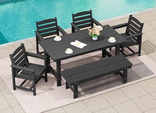 SERWALL Outdoor Dining Set, Patio Dining Set with Bench, Black