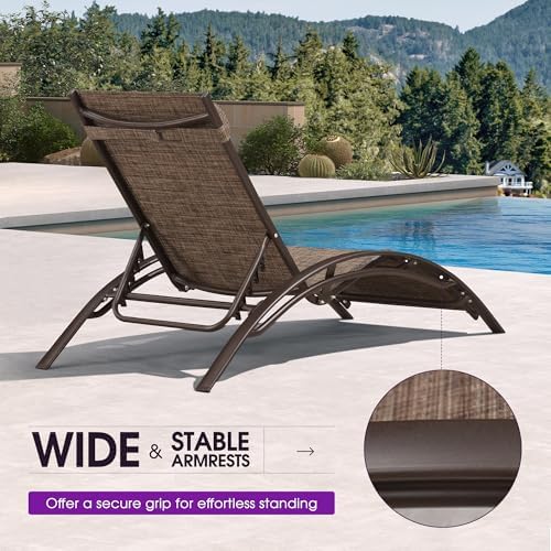 PURPLE LEAF Patio Pool Chaise Lounge Set of 3 Bronze Aluminum Chair, Brown | ...