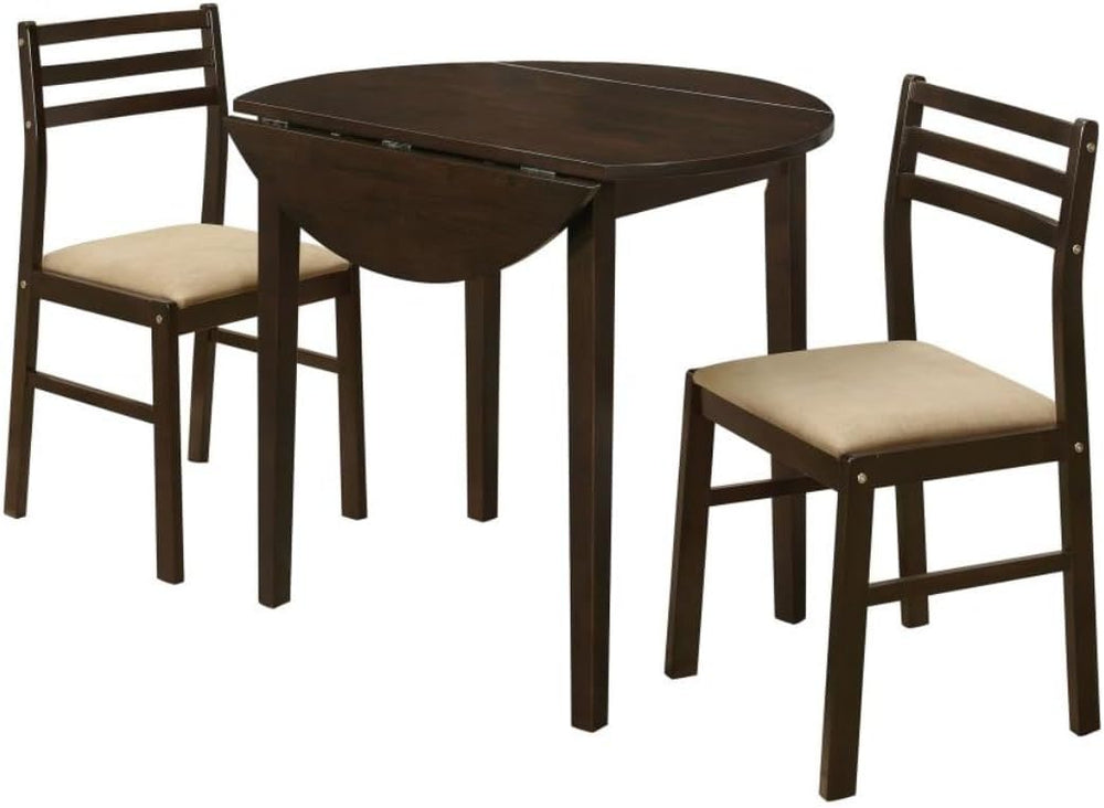 CARTESIAN 3-Piece Round Drop Leaf Dining Set, Cappuccino Table with Ladder Ba...