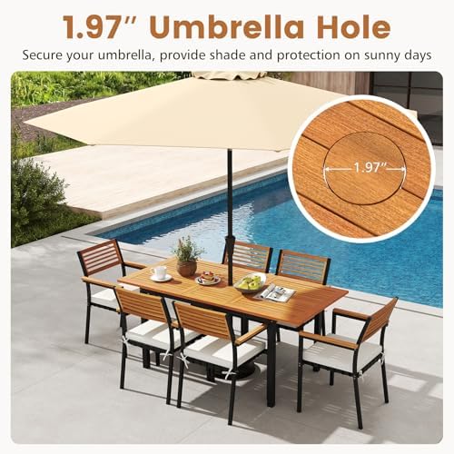 Tangkula 7 Piece Acacia Wood Outdoor Dining Set with 6 Stackable Armchairs