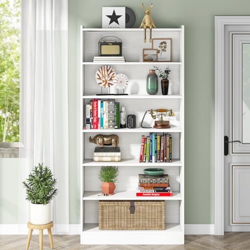 Tribesigns 78-inch Tall Bookcase, Modern 7-Tier White Library Bookshelf with ...