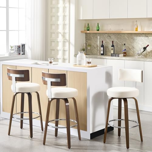 Bekrvio Swivel Counter Height Bar Stools Set of 3, Faux Leather Kitchen Stool...