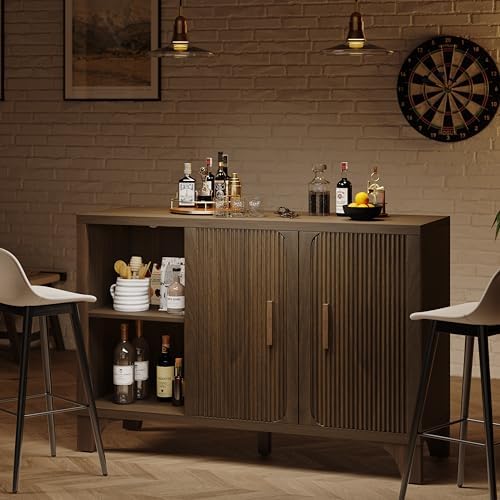 Mid Century Modern Fluted Buffet Cabinet with Storage, Accent Sideboard and C...