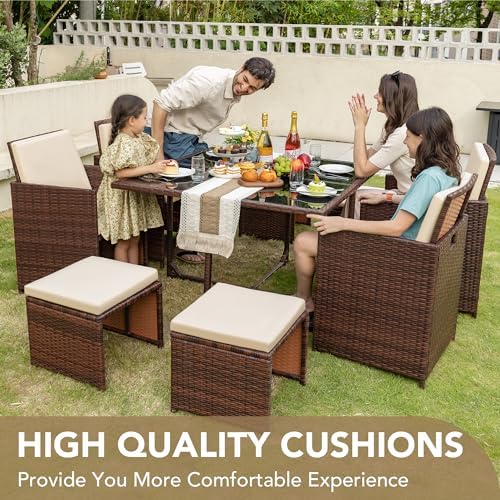 Devoko 9 Pieces Patio Dining Sets Outdoor Space Saving Furniture Sets,Beige