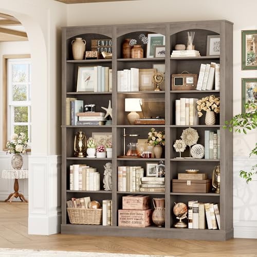FACBOTALL 71" Triple Wide Bookshelf, 6 Tier Bookshelf, Large Arch Bookcase