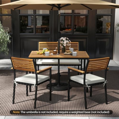 Tangkula 4 Piece Acacia Wood Outdoor Dining Set with 2 Stackable Armchairs
