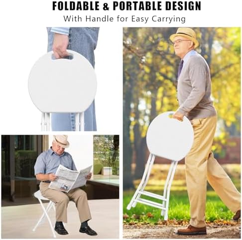 Folding Stool, 18 Inch Foldable Stool with Handle & Steel Frame, Pack of ...