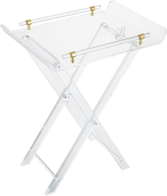 Clear Acrylic Folding Side Table with Handle, X-Leg Small End Table