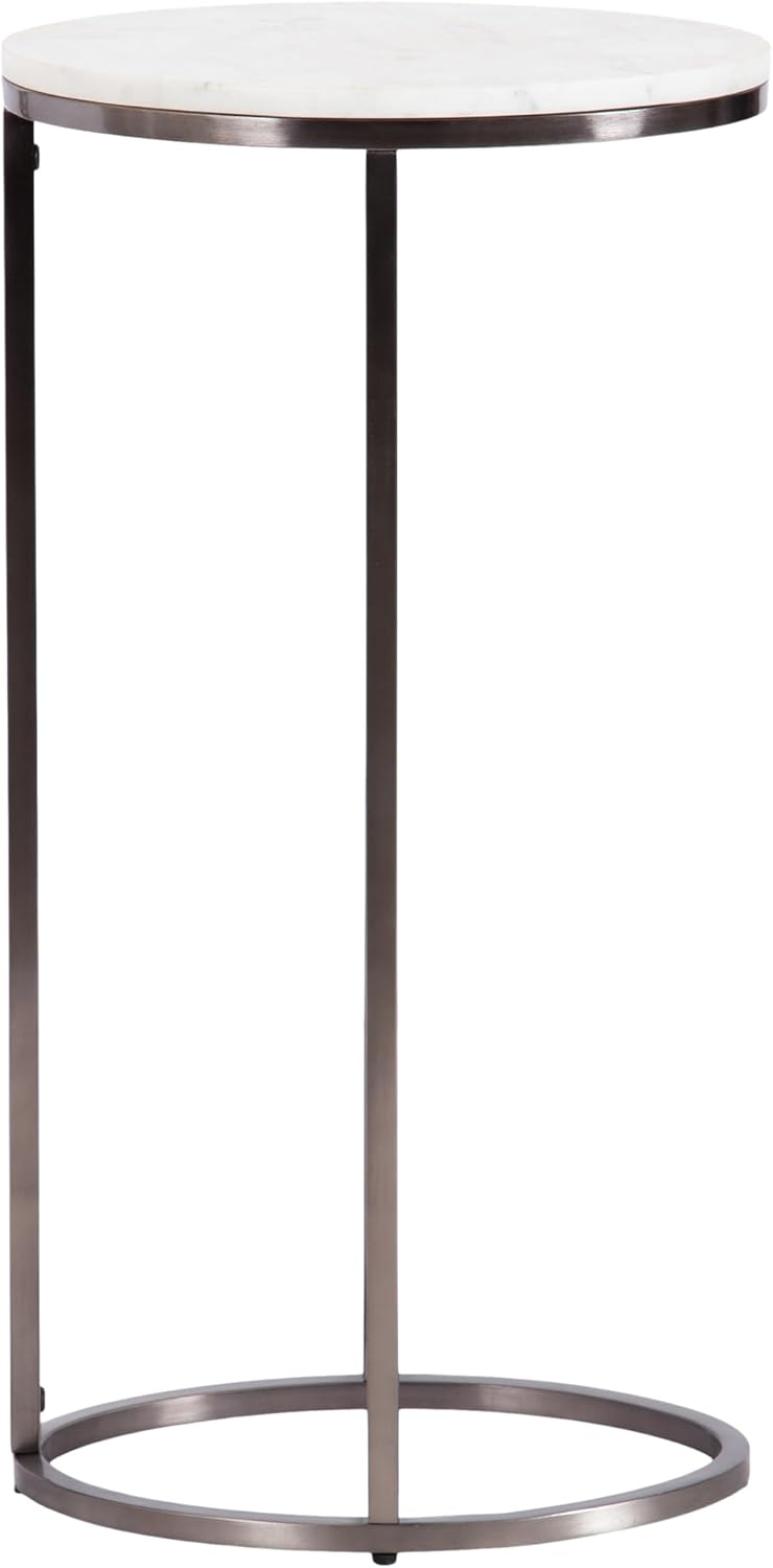 Kate and Laurel Natalli Modern Glam Oval C-Table, 14 x 9 x 28, White Marble a...