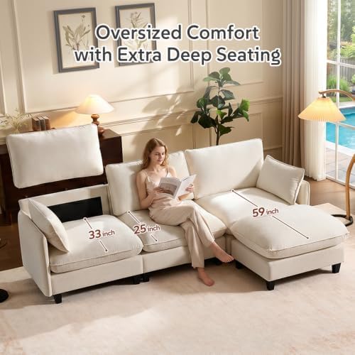 Ihanherry 139" Oversized V-Shaped Modular Sectional Couch, 9-Seater Clou...